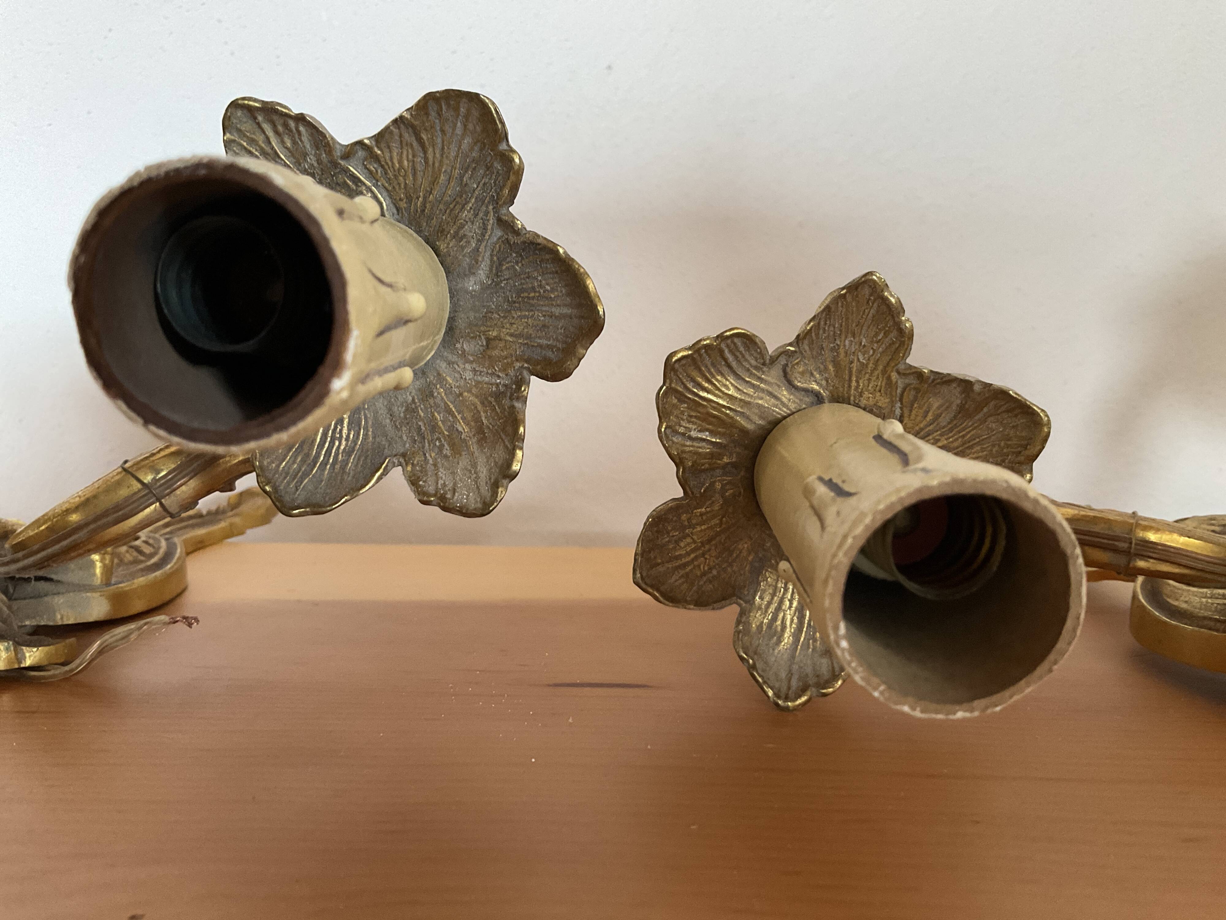 Pair of gilded bronze wall lights