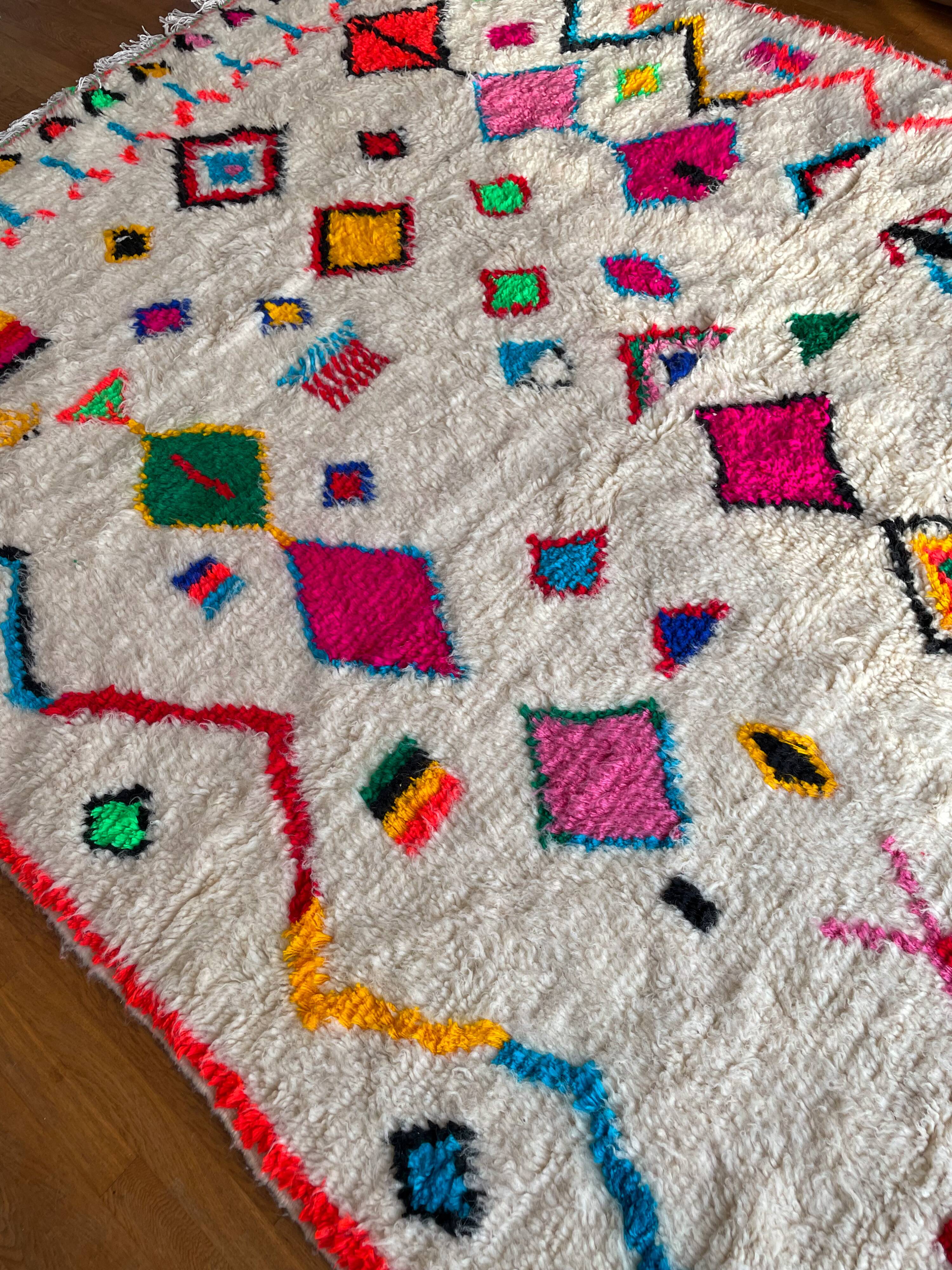 Moroccan Berber carpet azilal multicolored and fluorescent