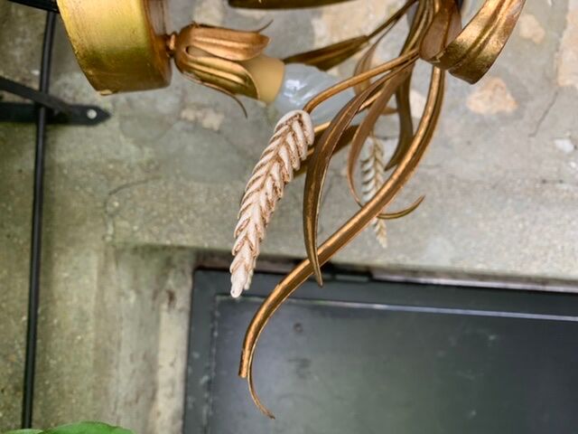 Ceiling light foliage and vintage gilded metal plant