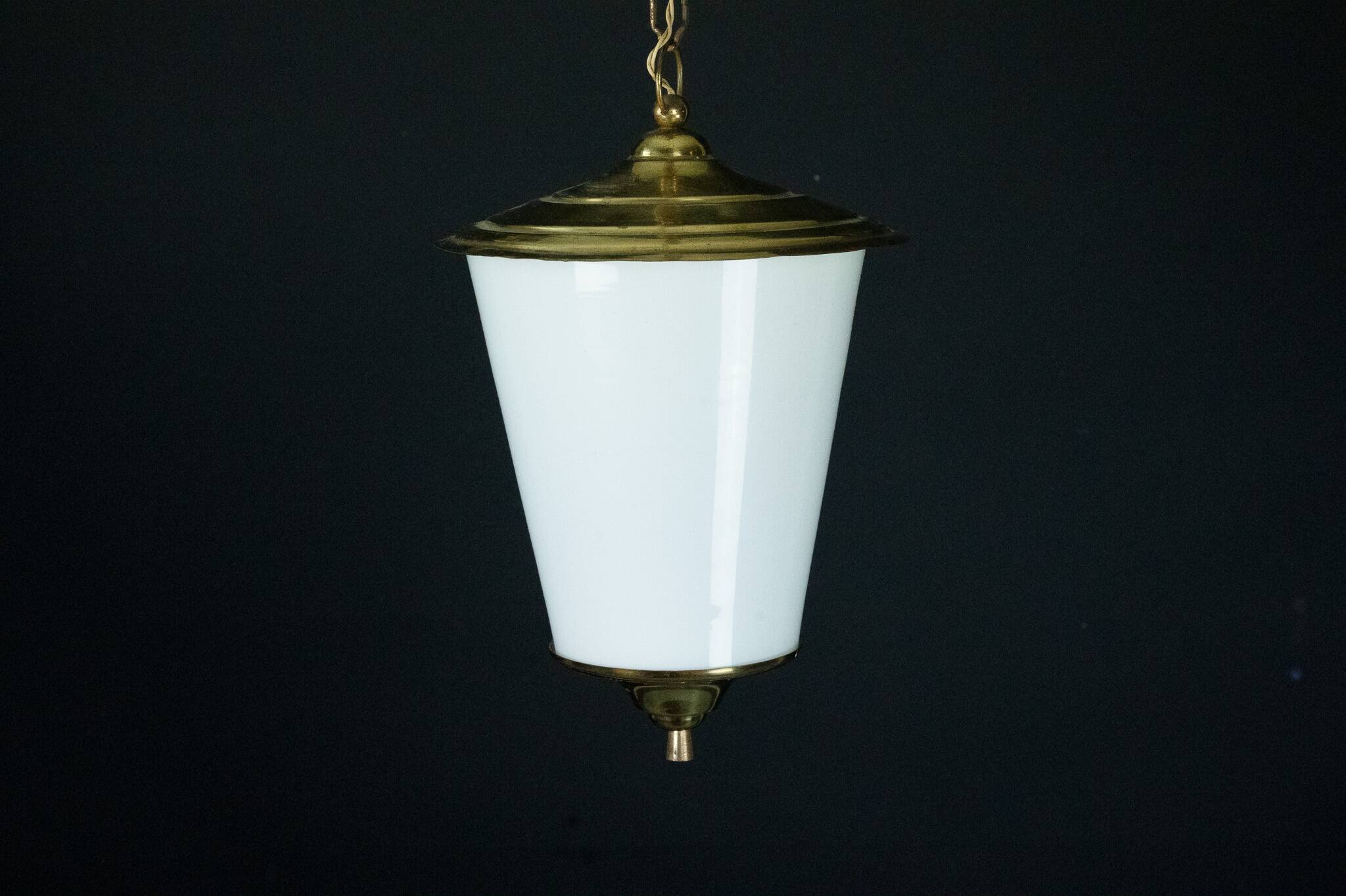 Mid-Century pendant lantern in brass and lattimo Murano glass, Italy, 1950s