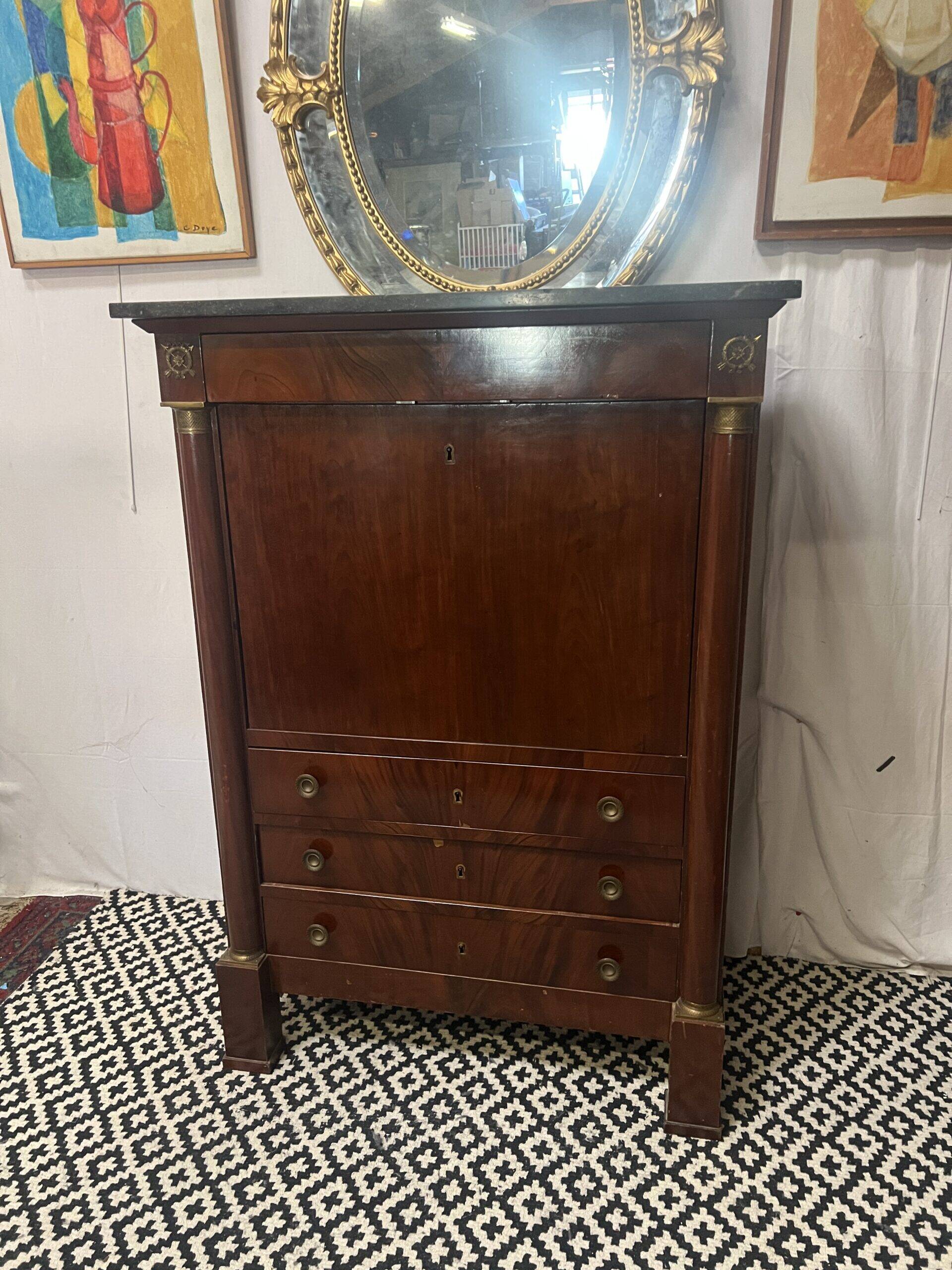 Empire period mahogany secretary, stamped Joseph Kochly, 19th century