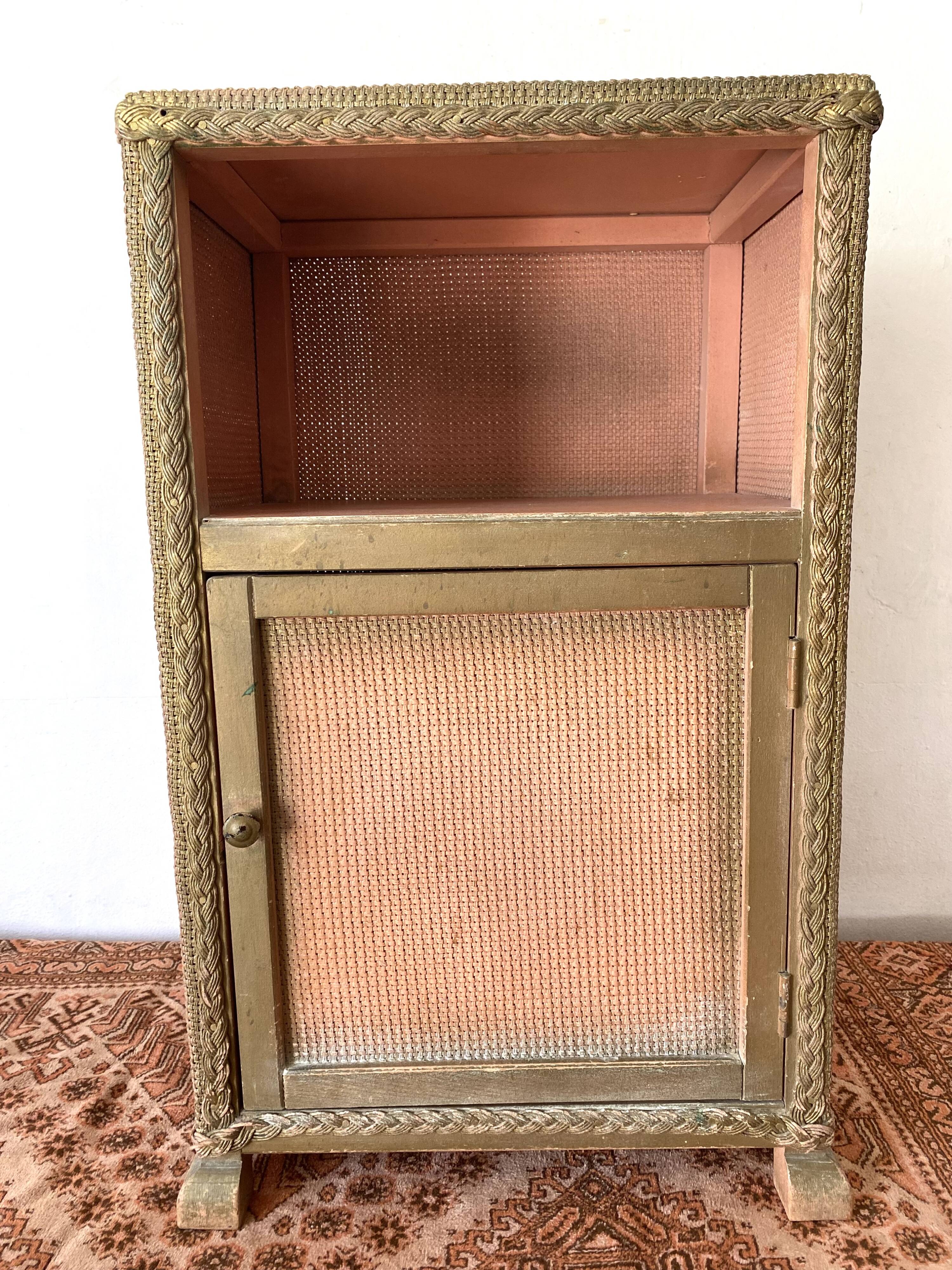 60s pink and gold Lloyd loom bedside table