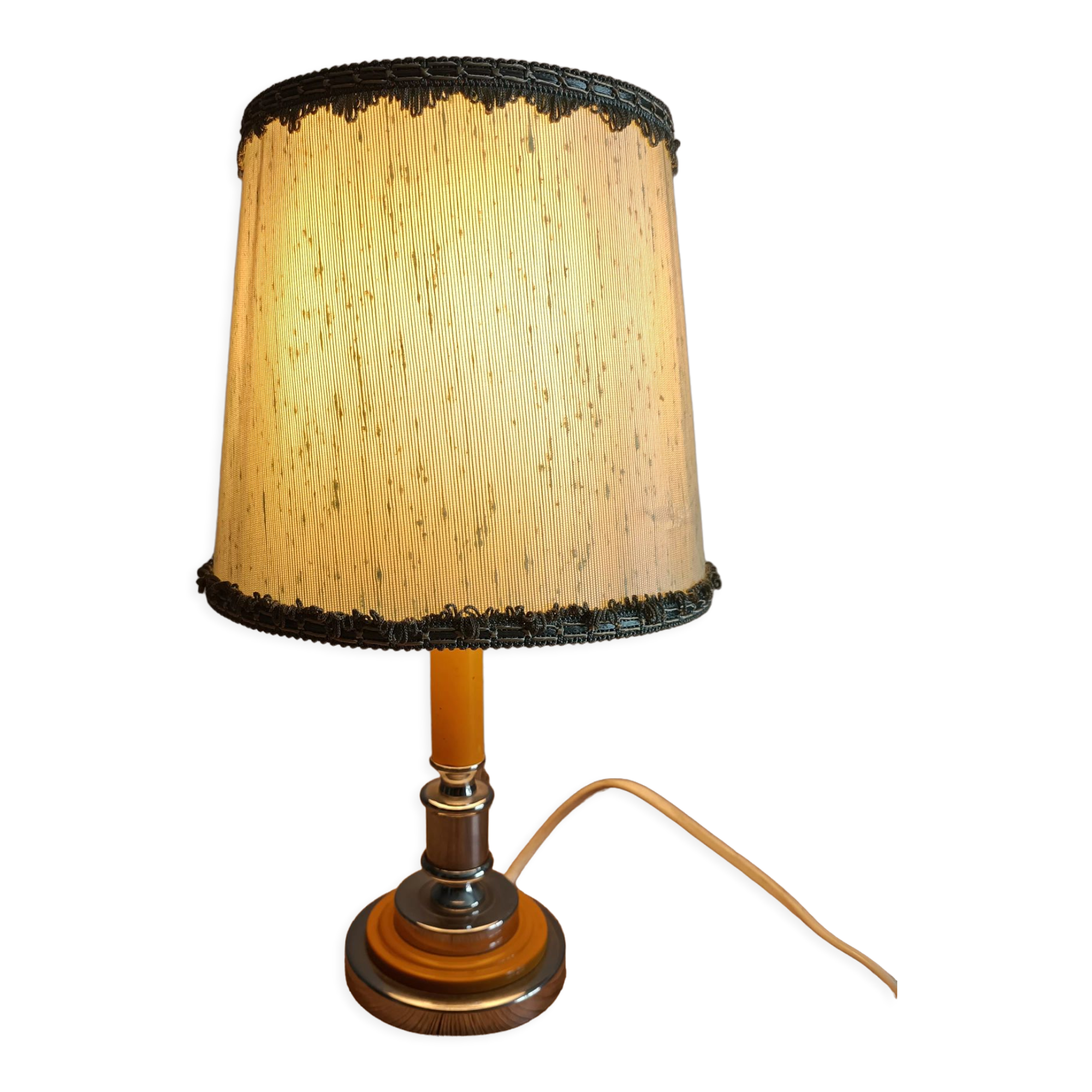 Solid brass candle holder lamp and vintage fabric