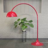 Red arc floor lamp with oval tulip base - italy 1970's