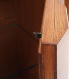 Mid Modern Style Faceted Oak Sideboard with Glass Shelf, Suitable as a Bar