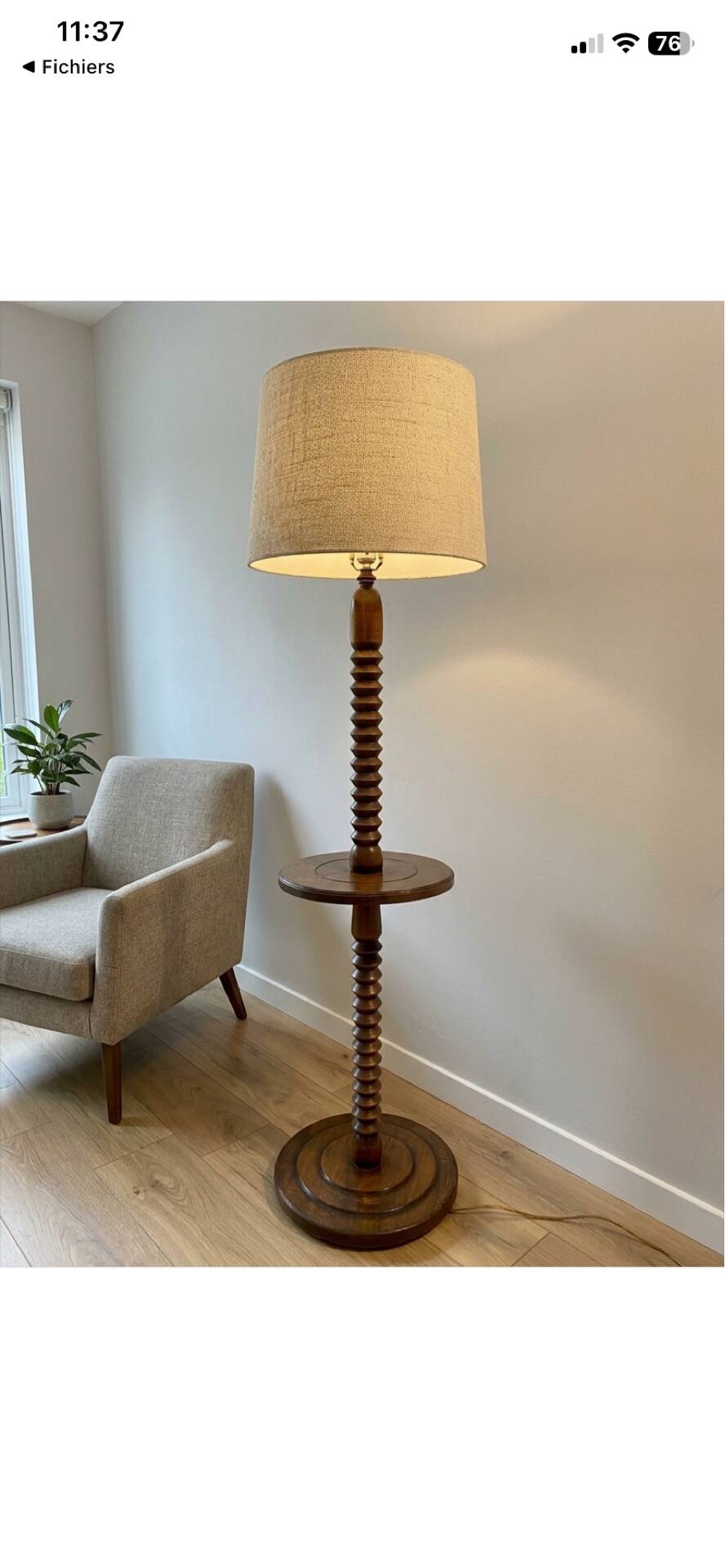 Vintage reading lamp in turned wood, Charles Dudouyt style with t