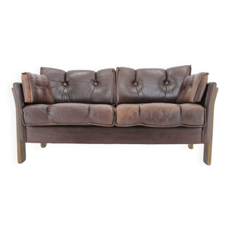 1970s Brown Leather 2-Seater Sofa, Denmark