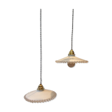 Duo of hanging lamps in opaline