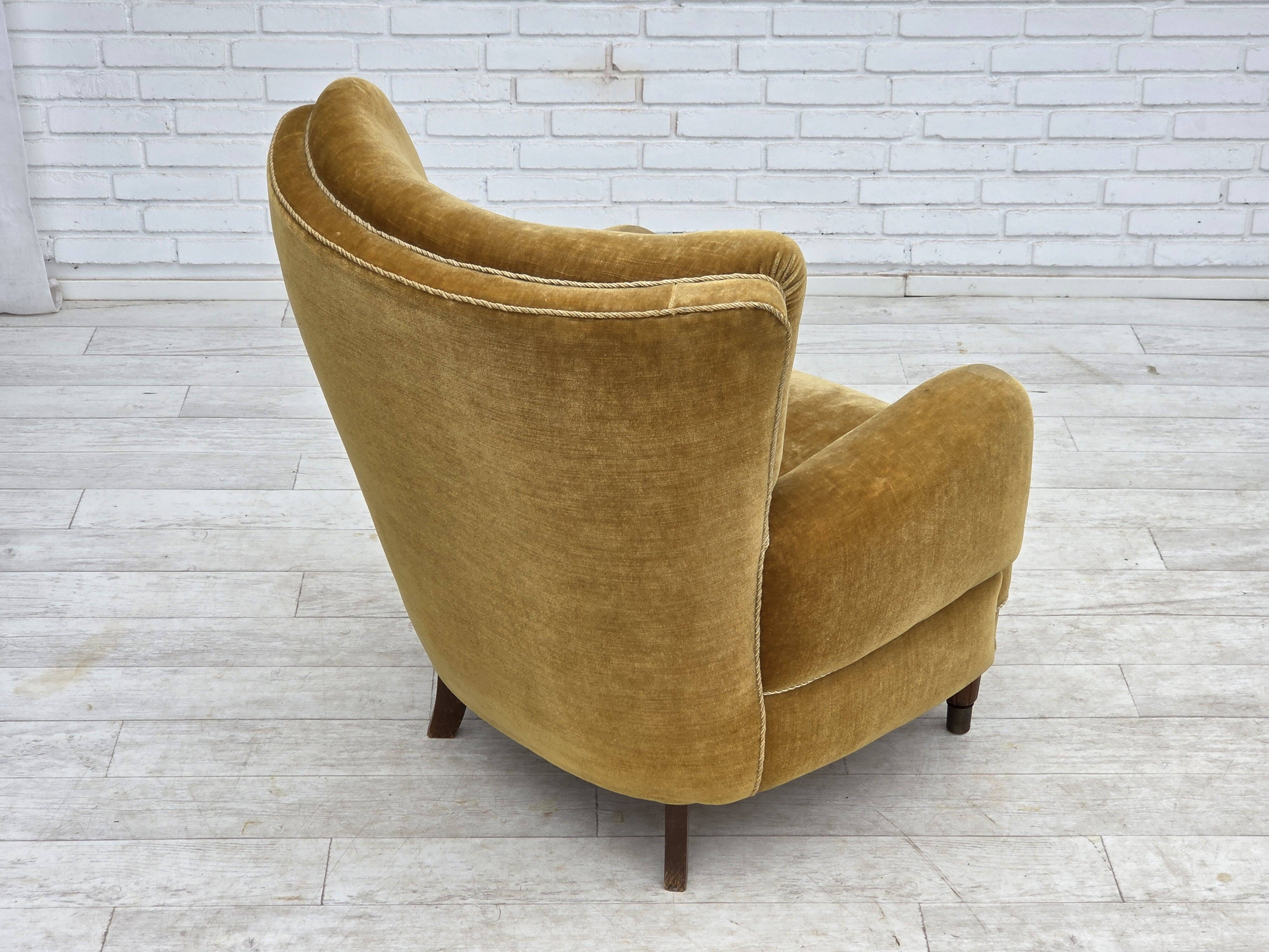 1960s, Danish relax chair, original honey yellow furniture velour.