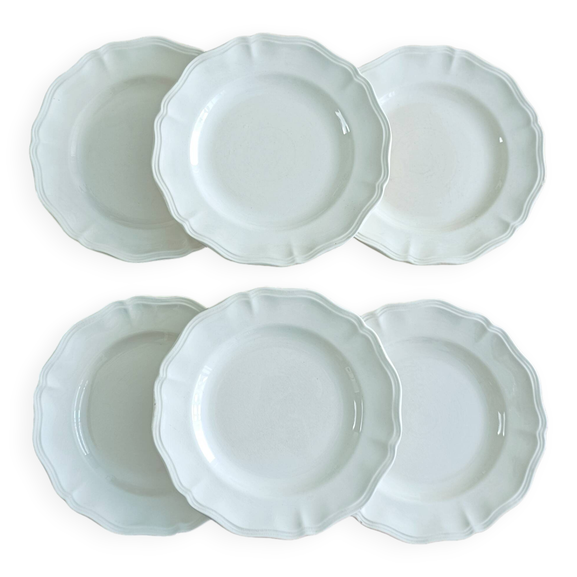 Set of 6 Sarreguemines ivory flat plates