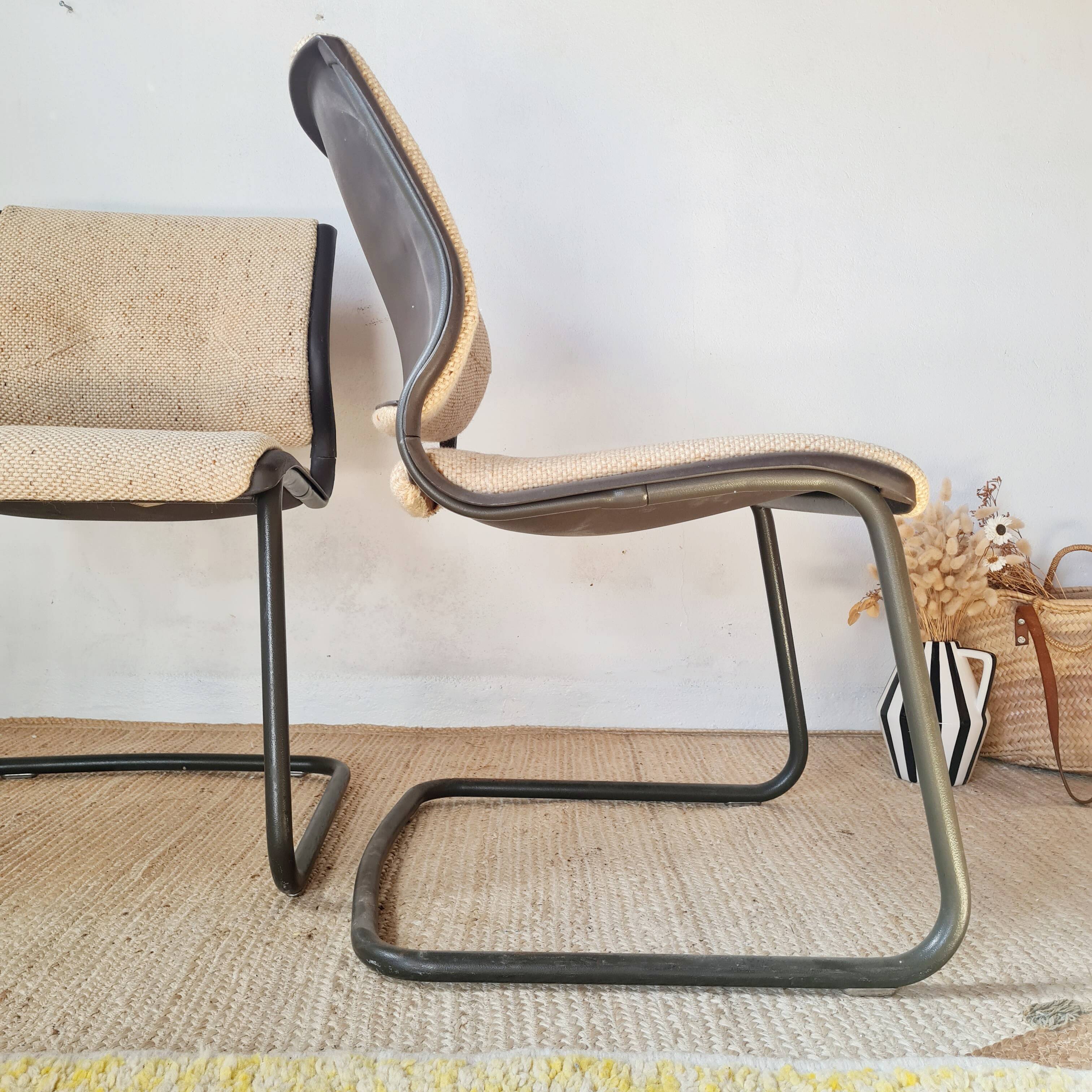 Pair of Strafor chairs from the 70s - bouclette fabric