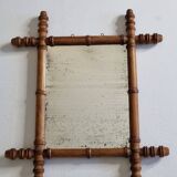 Antique turned wood mirror in bamboo style, late 19th century, 44 x 38 cm