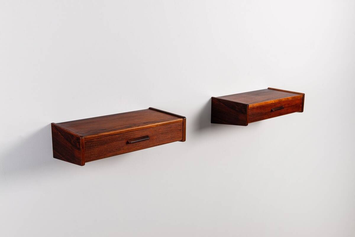 Pair of Scandinavian floating nightstands rosewood Denmark 1960