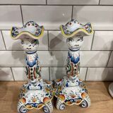 Set of two old Rouen candlesticks.