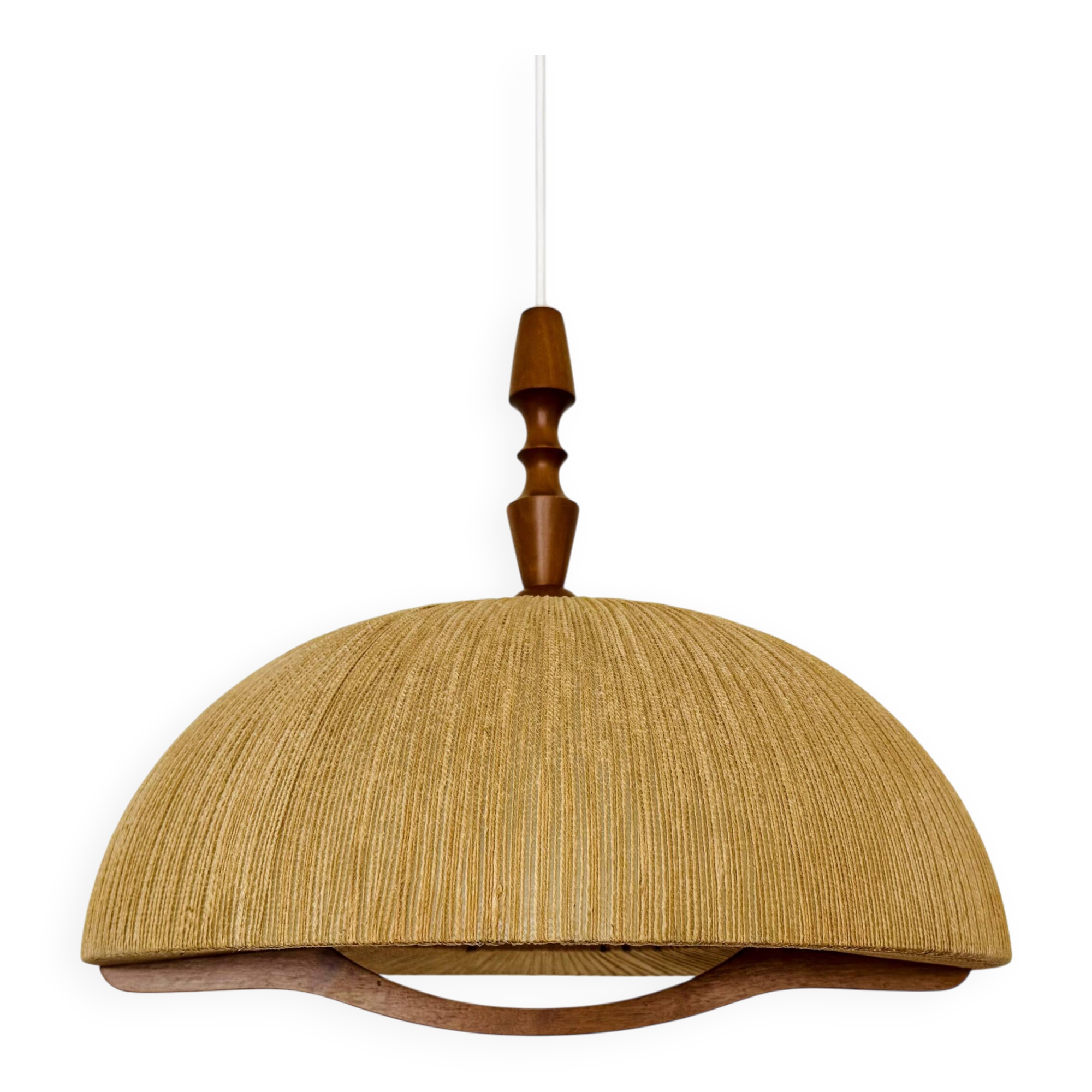 Teakwood and Raffia Bast Pendant Lamp by Temde