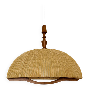 Teakwood and Raffia Bast Pendant Lamp by Temde