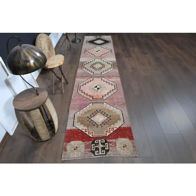 Vintage Turkish Oushak Wool Handmade Runner 74x352