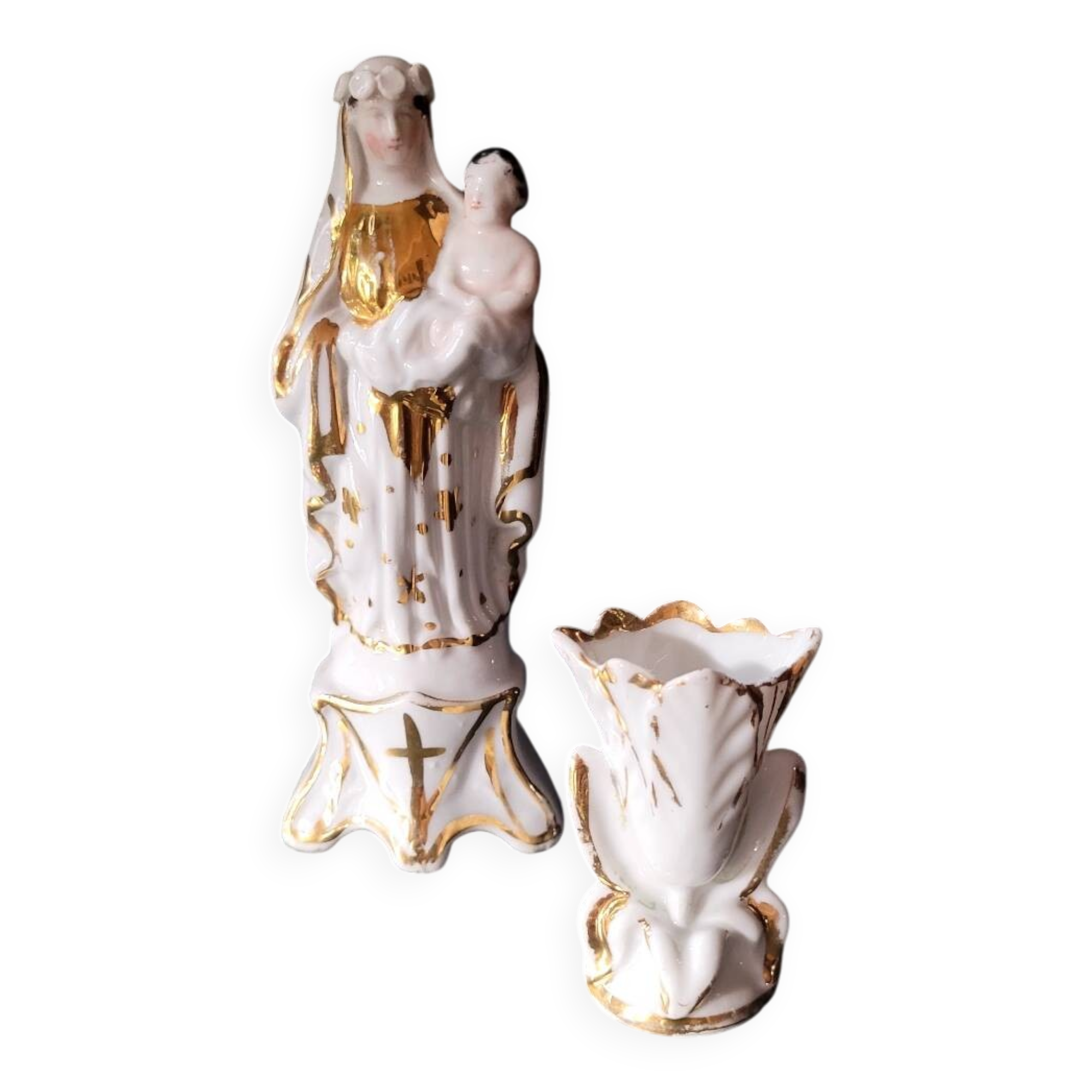 Virgin and Child + small vase. Gilded with fine gold