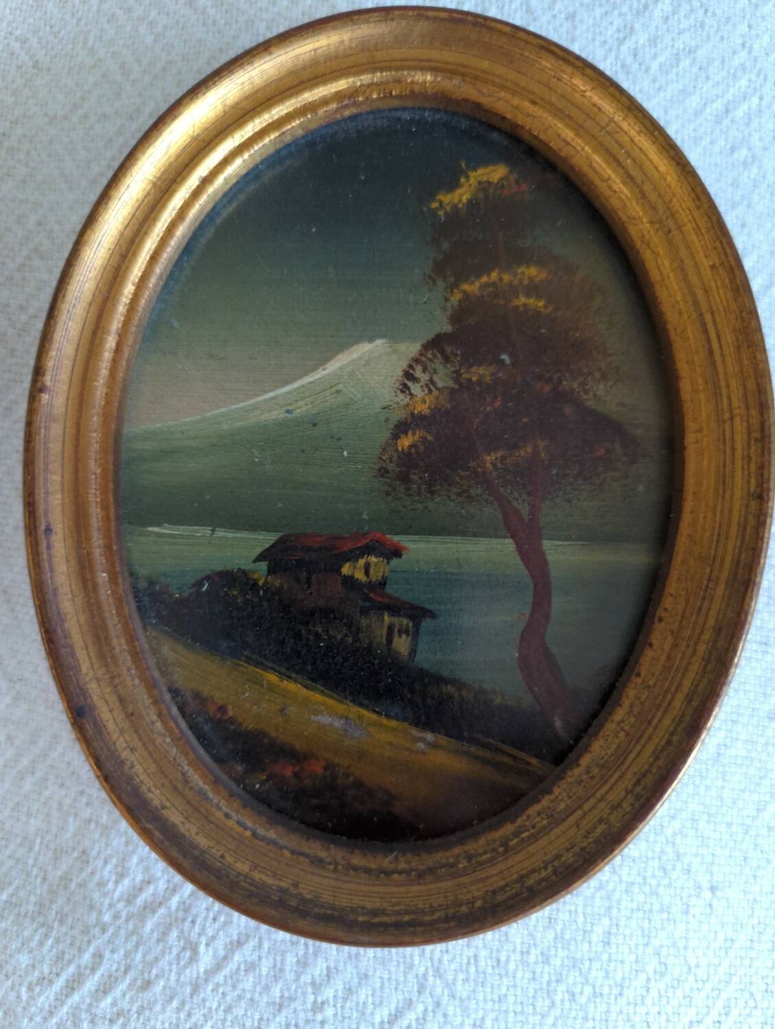 2 peintures miniatures dans cadres dorée