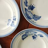 Set of 5 dessert plates, blue floral decoration
