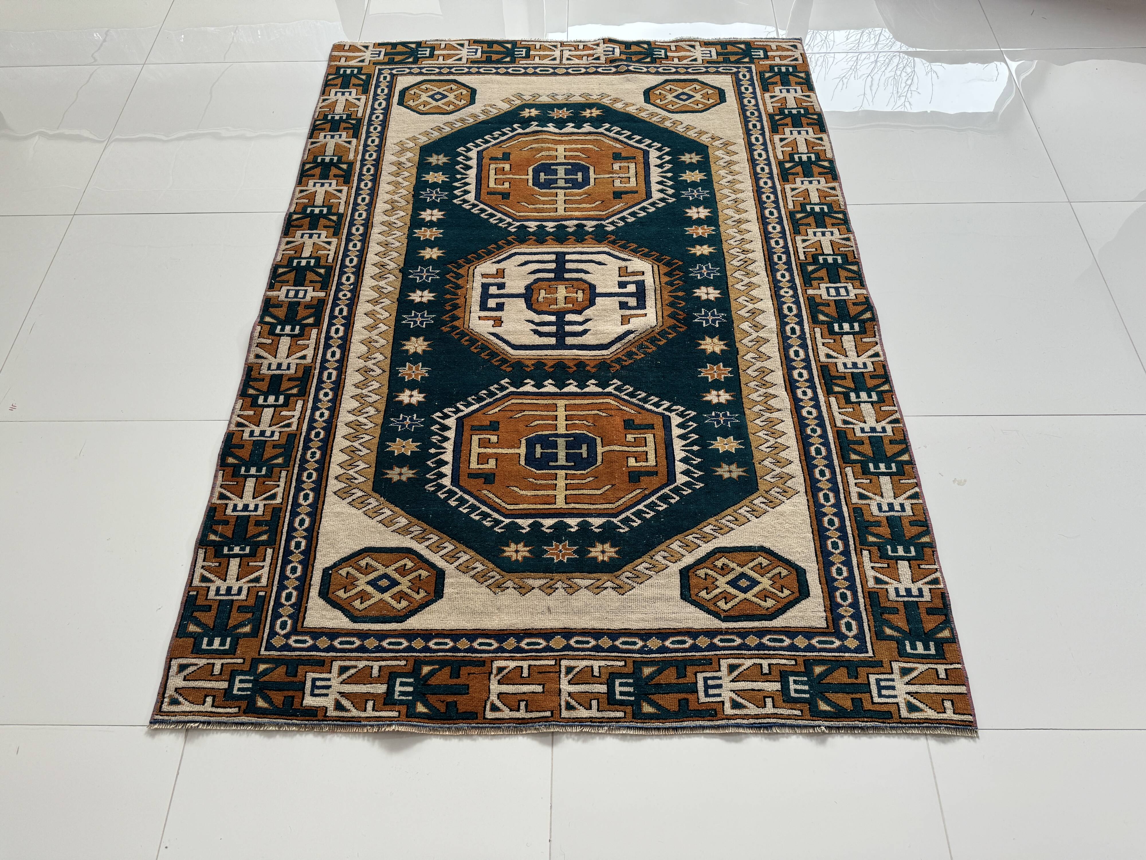 Tapis Oushak moderne en laine douce fait main, tapis vintage turc,