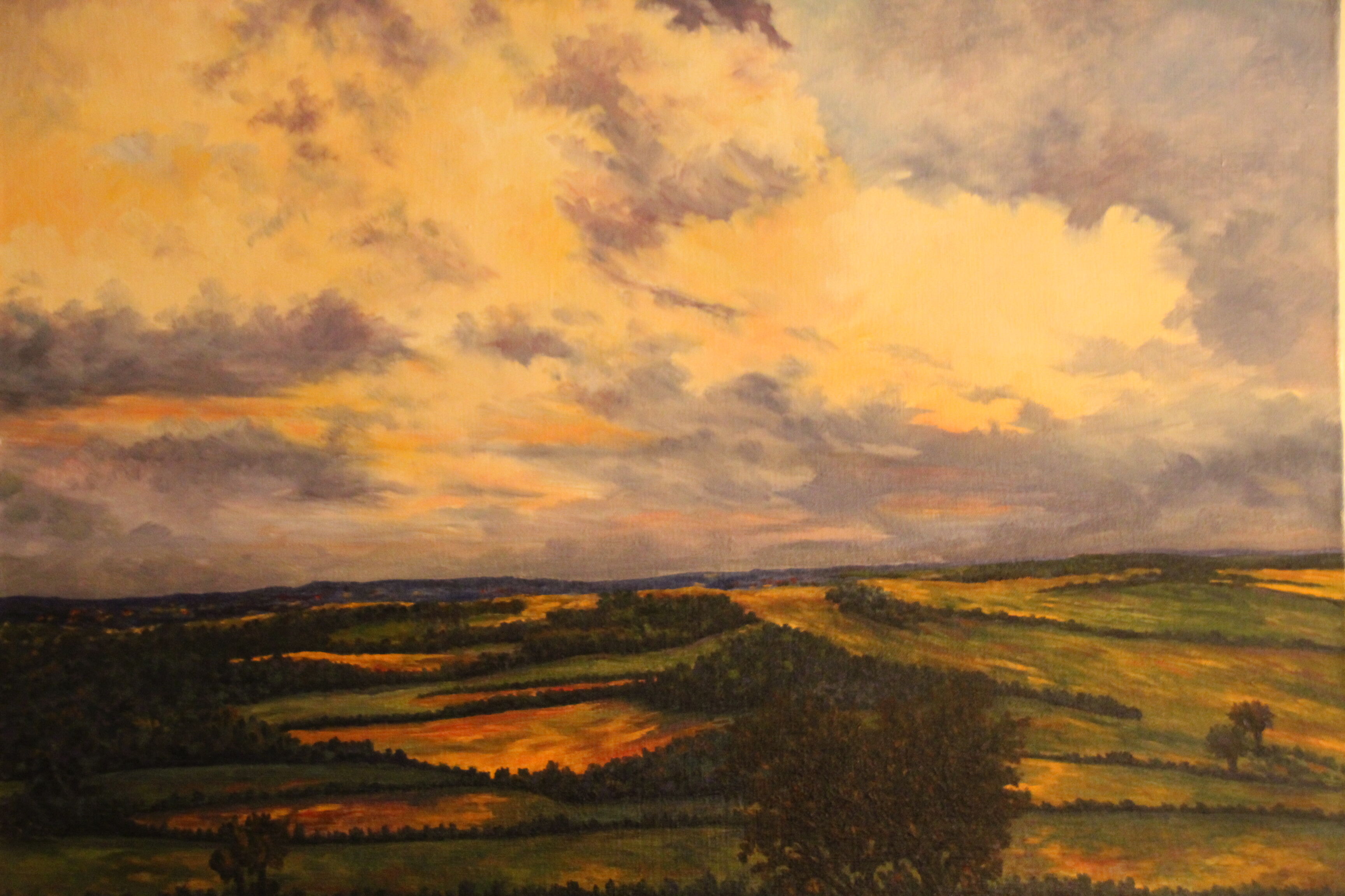 Impressionist painting oil on canvas landscape nature countryside fields bocage in france