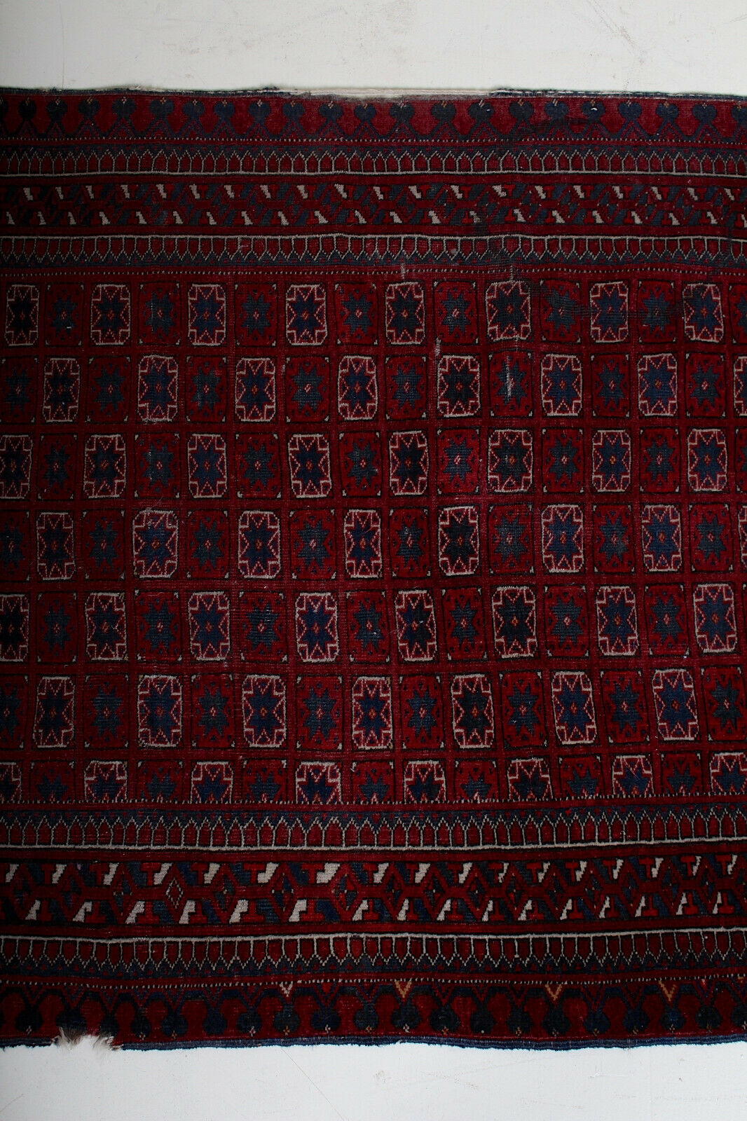 Tapis tekke afghan en laine à franges 215x103cm