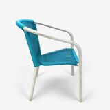 Children's armchair in white metal and turquoise blue scoubidou