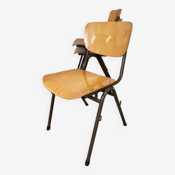 Lot de 3 chaises d’école Marko bois acier marron Pays-Bas années 70