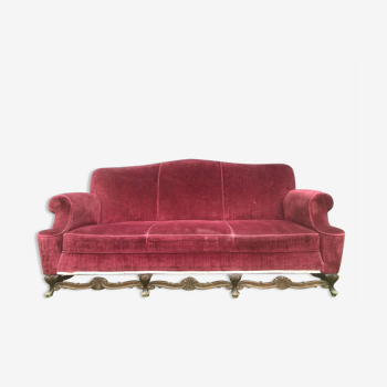 Red velvet sofa English style Chippendale 1950