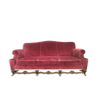 Red velvet sofa English style Chippendale 1950