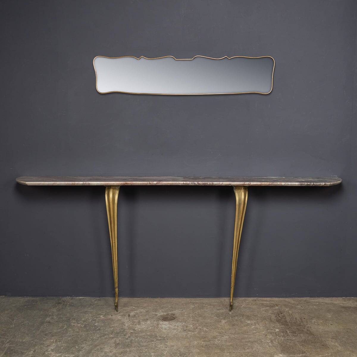 MID 20thC ITALIAN BRASS & MARBLE CONSOLE WITH MIRROR c.1950