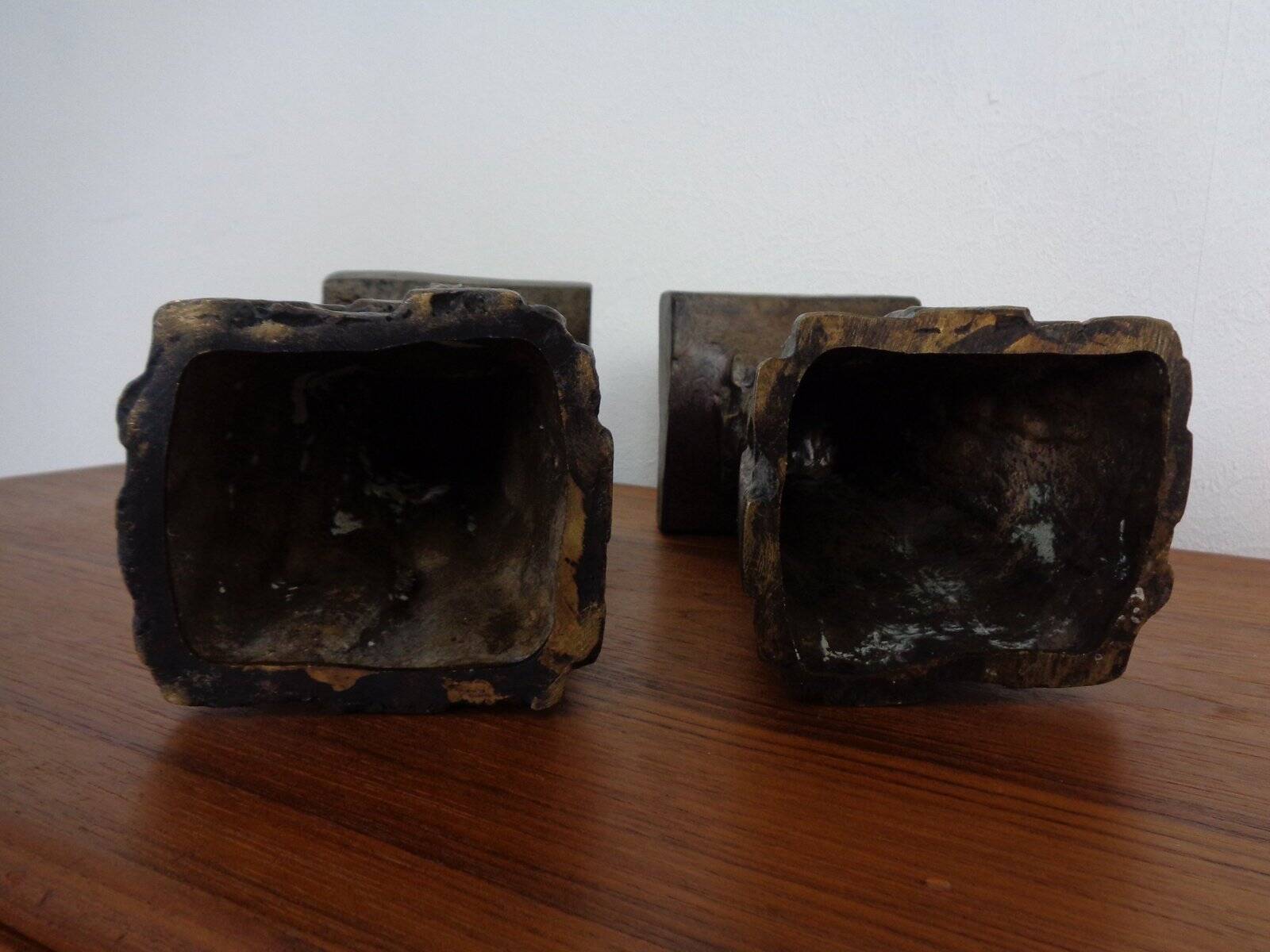 Large Brutalist German Bronze Candleholders, 1960s, Set of 2