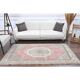Tapis vintage turc Oushak fait main en laine et coton rose