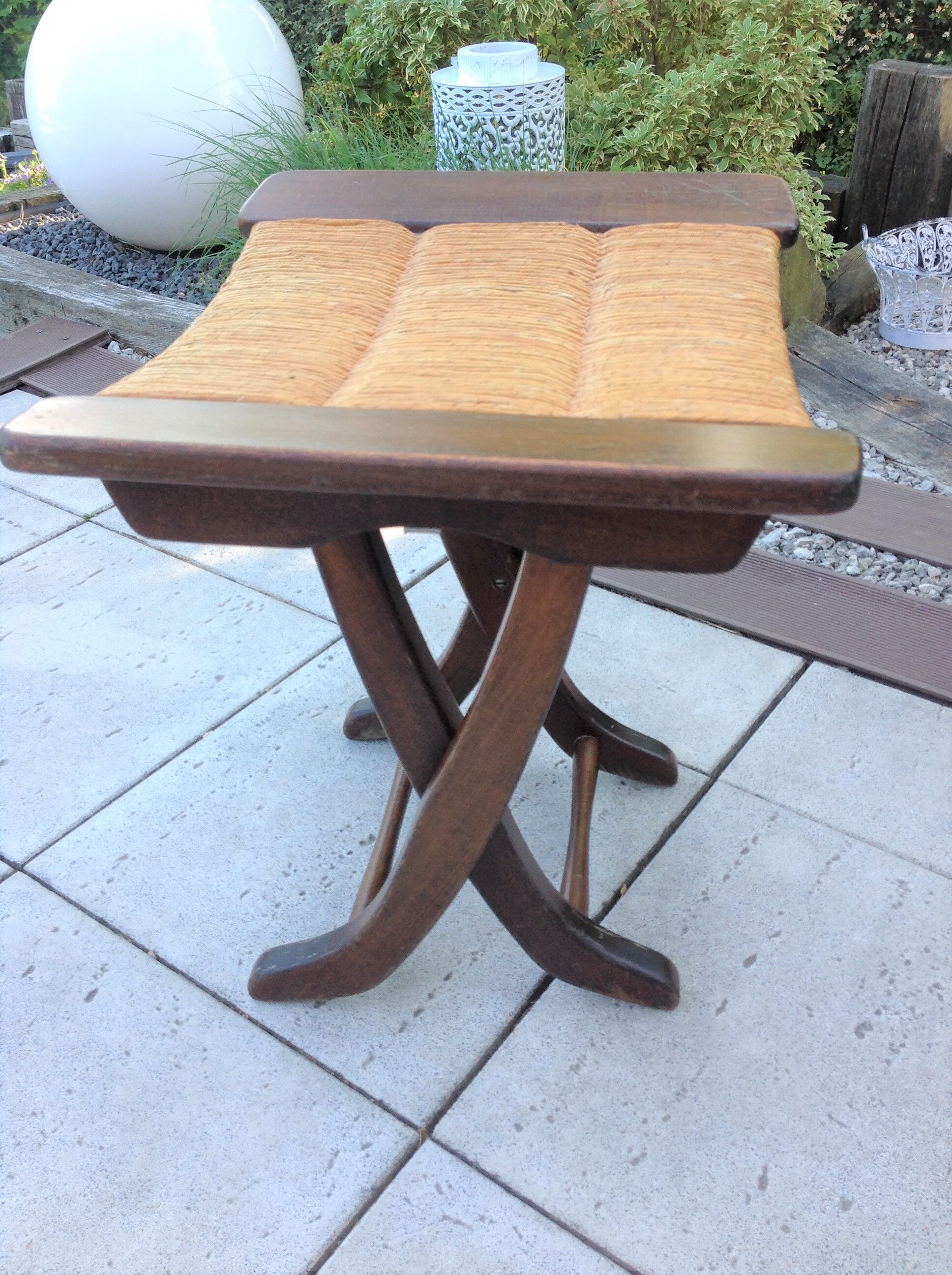 Tabouret  en bois paillé / vintage années 50-60