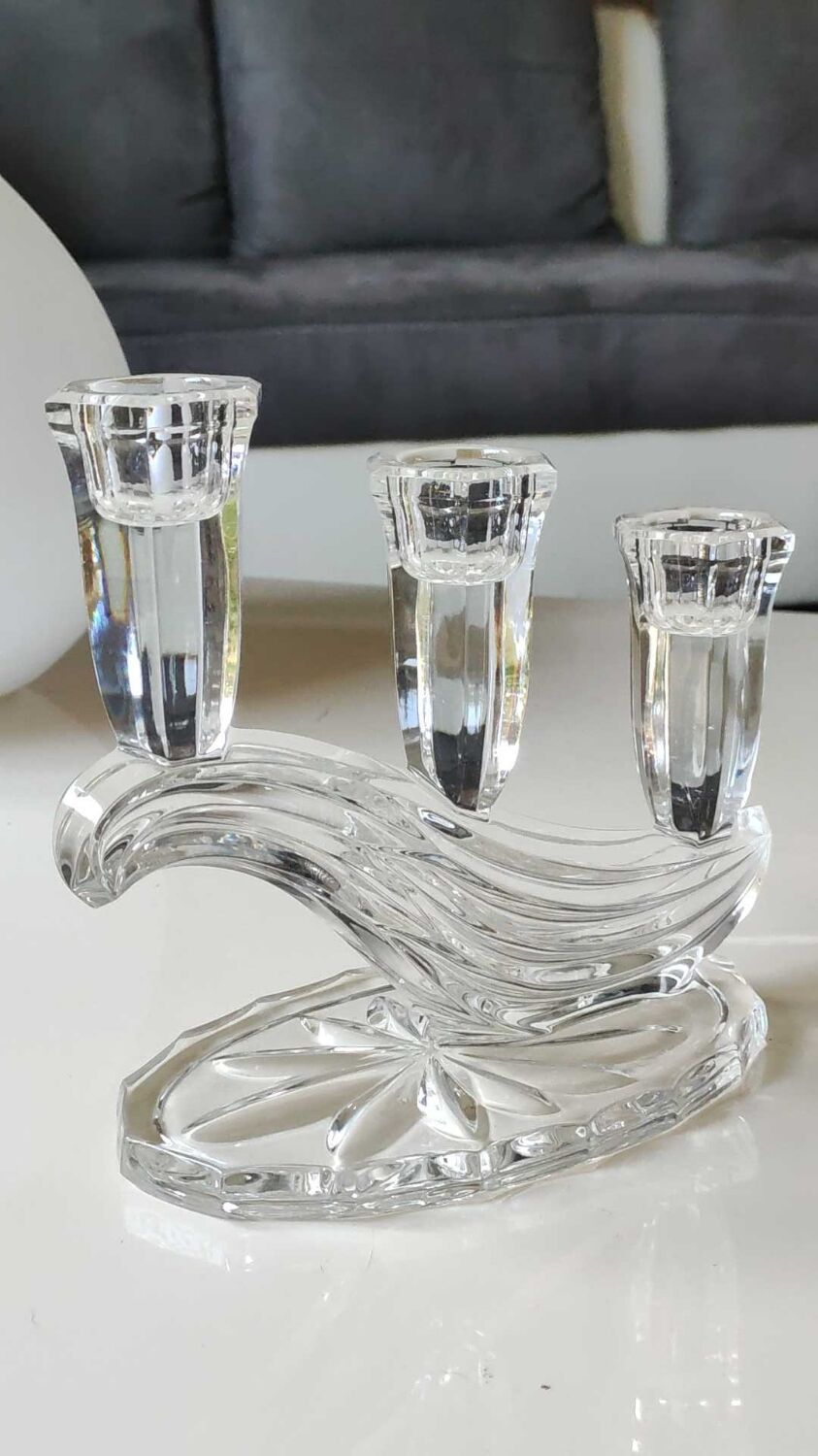 Stylish vintage candlestick, Buder with 3 lights. Lead crystal