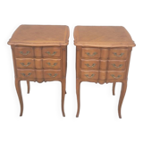 Pair of Louis xv style bedside tables in cherry wood, 3 drawers