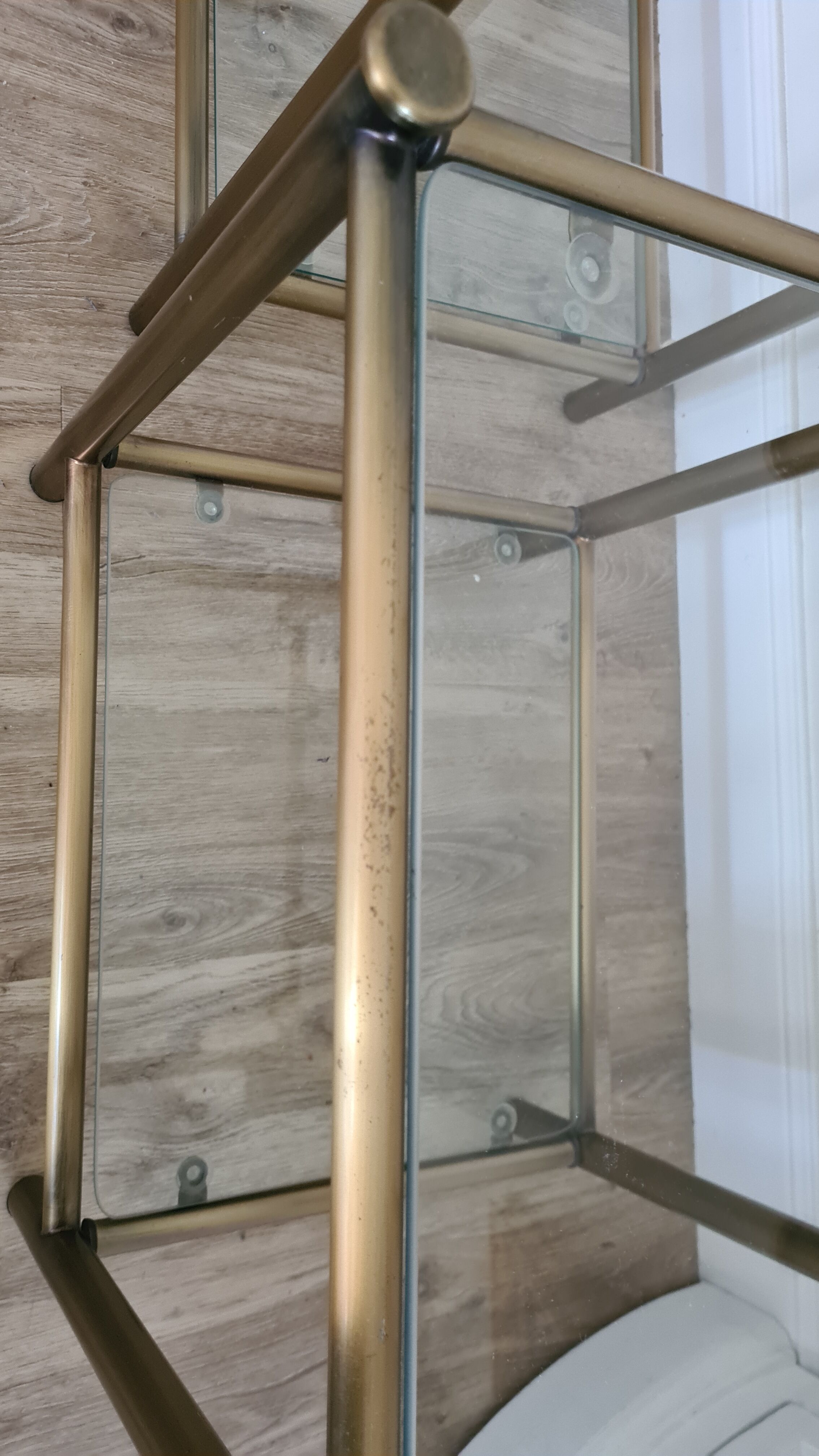 Old pair of glass and brass bedside tables, 80s