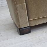 1960s, Danish 3-seater sofa, green furniture velour, oak wood legs.