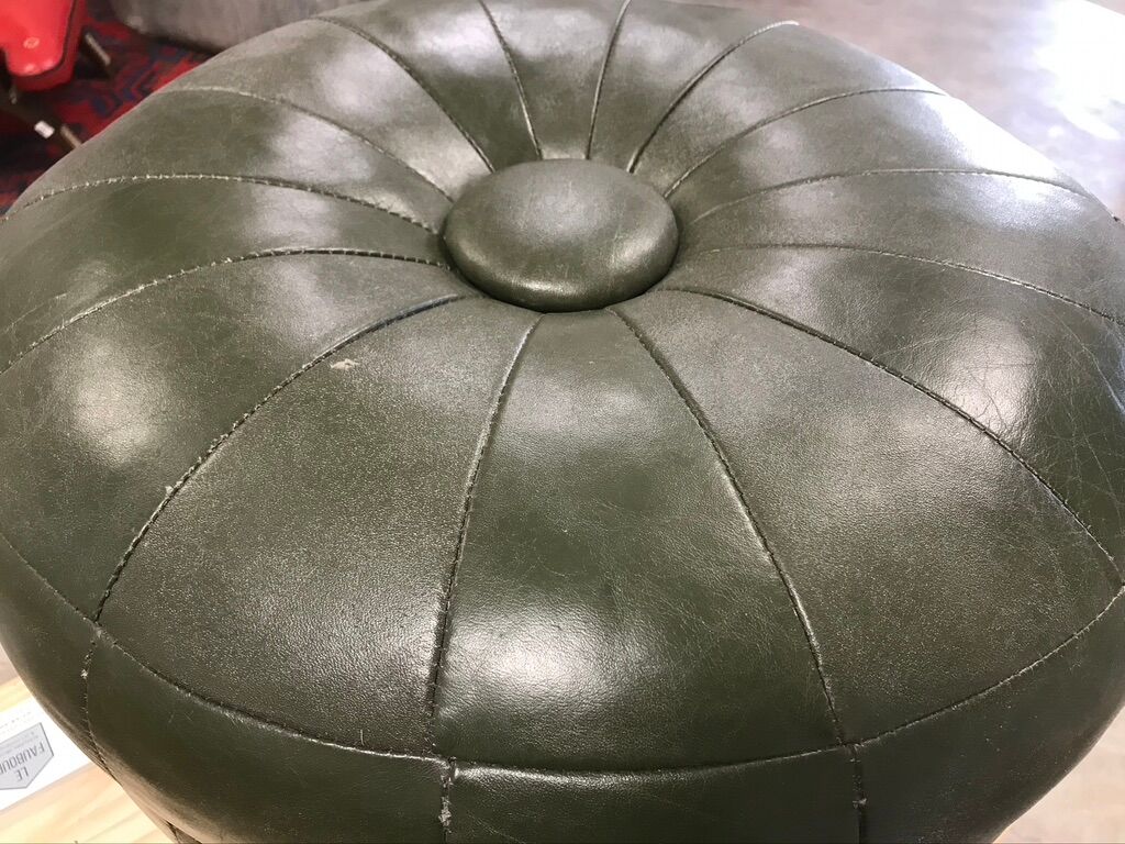 Vintage green leather ottoman 1970