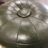 Pouf cuir vert vintage 1970
