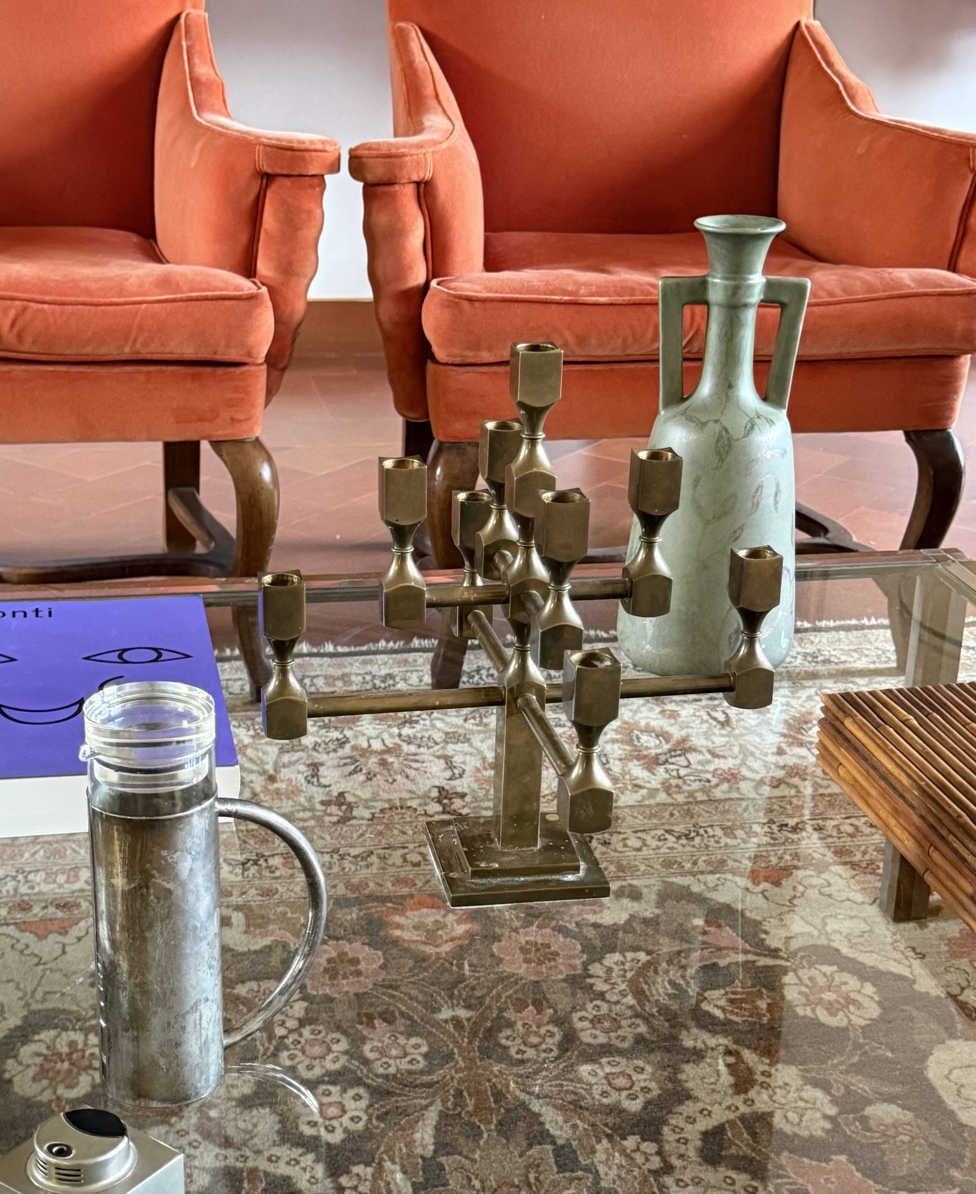 Modern solid brass candelabra, Lars Bergsten, Gusum Sweden 1990
