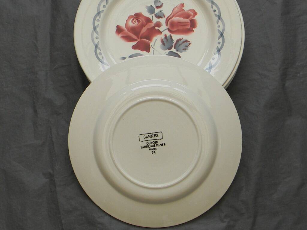Set of 6 DIGOIN SARREGUEMINES earthenware dinner plates. CANNES model.
