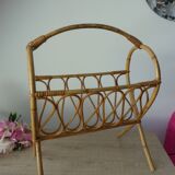 Porte revues en rotin vintage, panier à revues en osier décoration maison