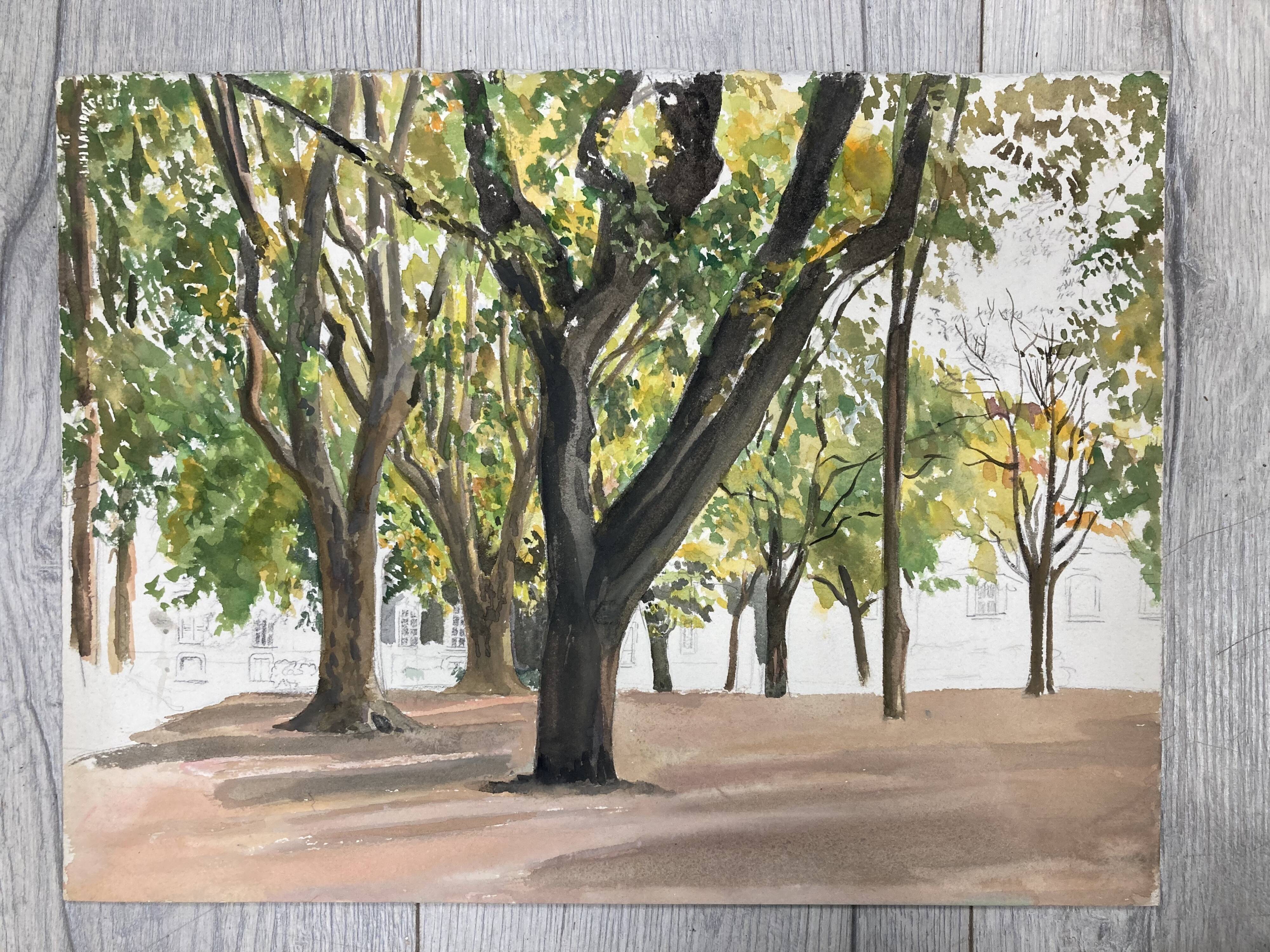 Aquarelle paysage vintage