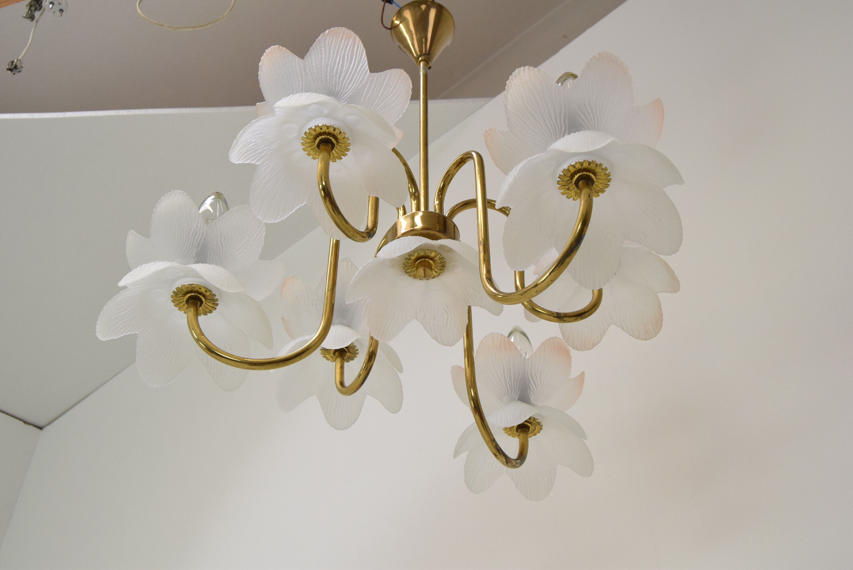 Mid-century Glass Chandelier,1970's.