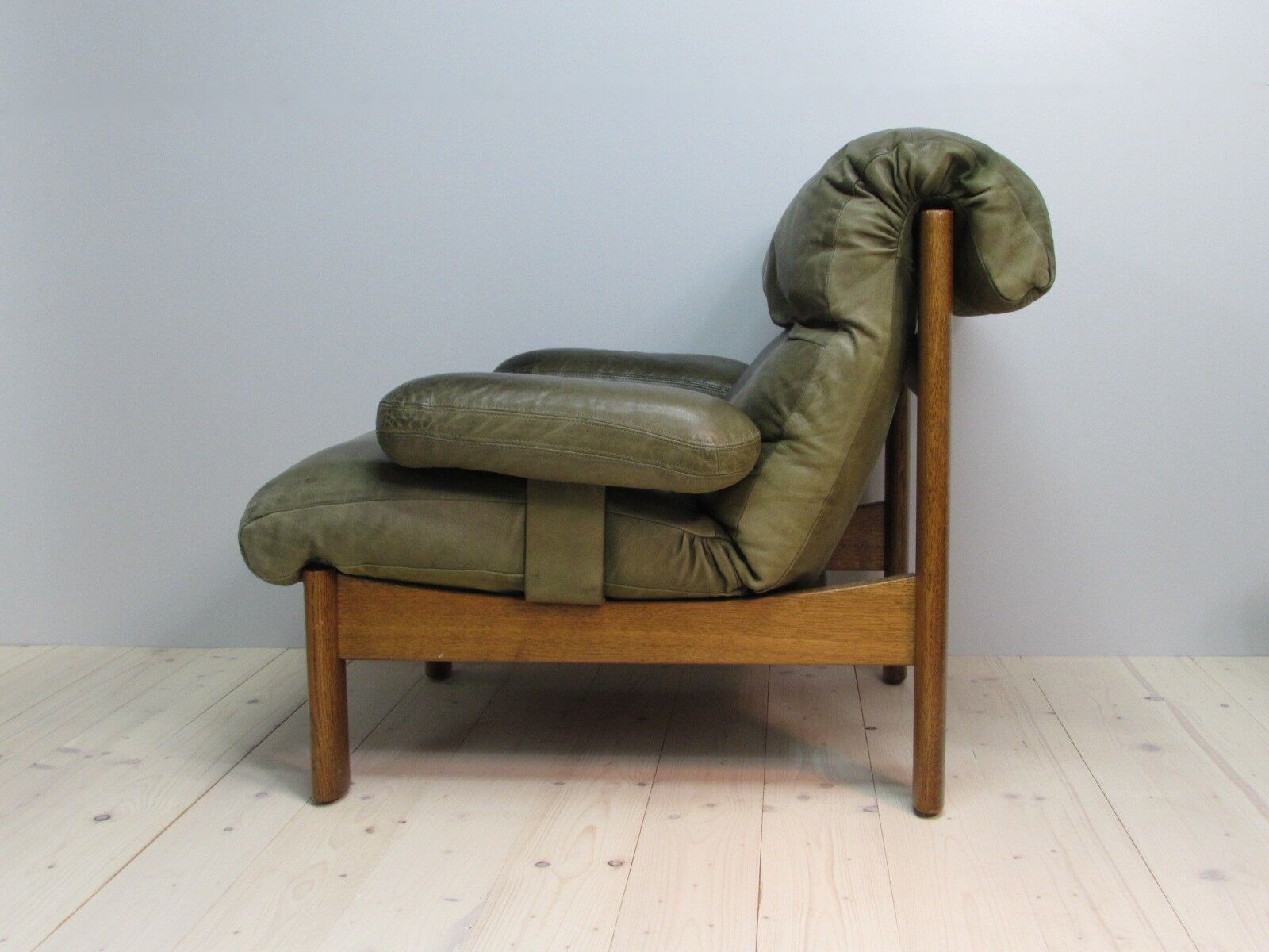 Armchair and footstool - green leather - 1960s