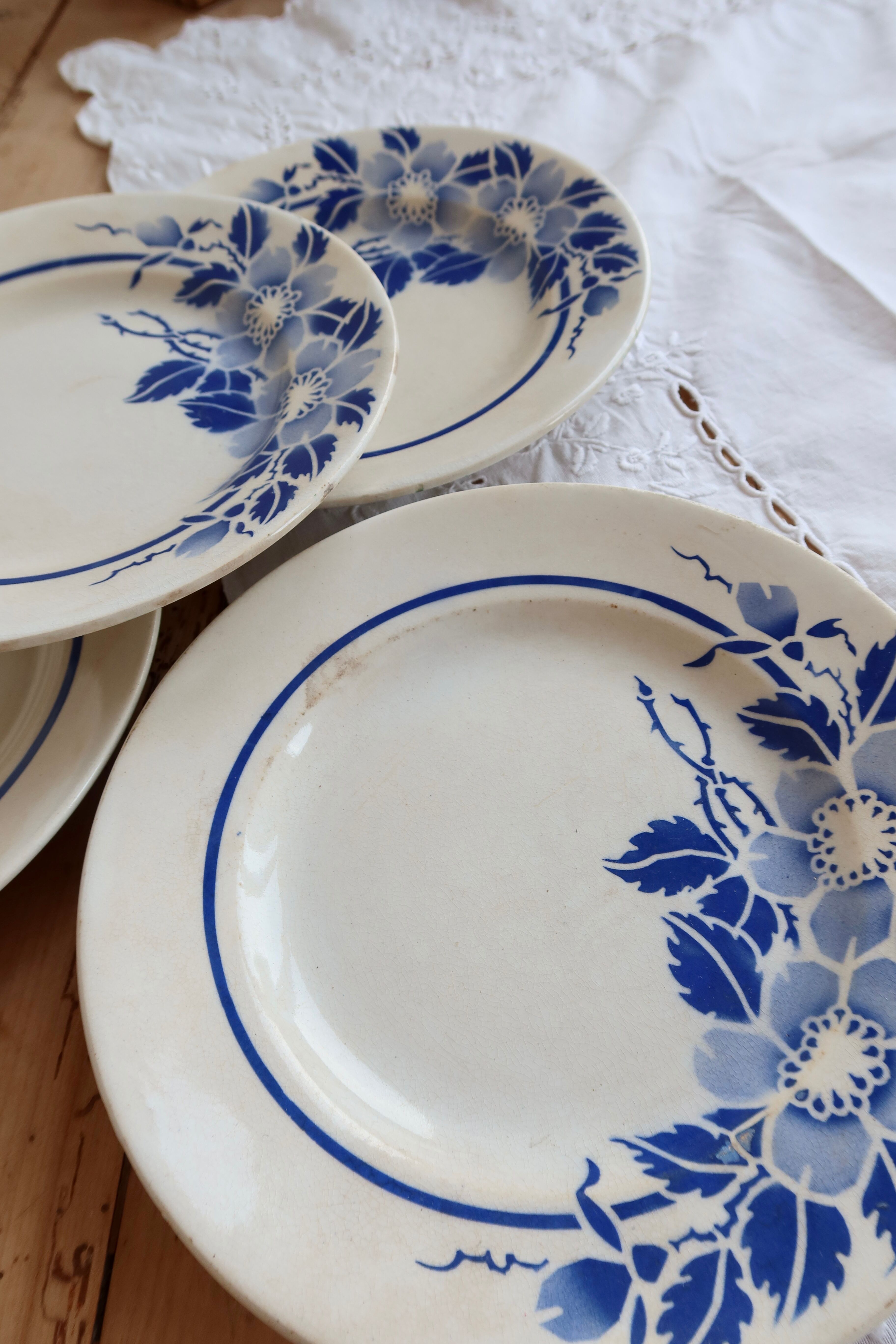 4 assiettes plates vintage terre de fer Églantine - Moulin des Loups