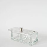 Silver-plated and glass condiment pot, 1930