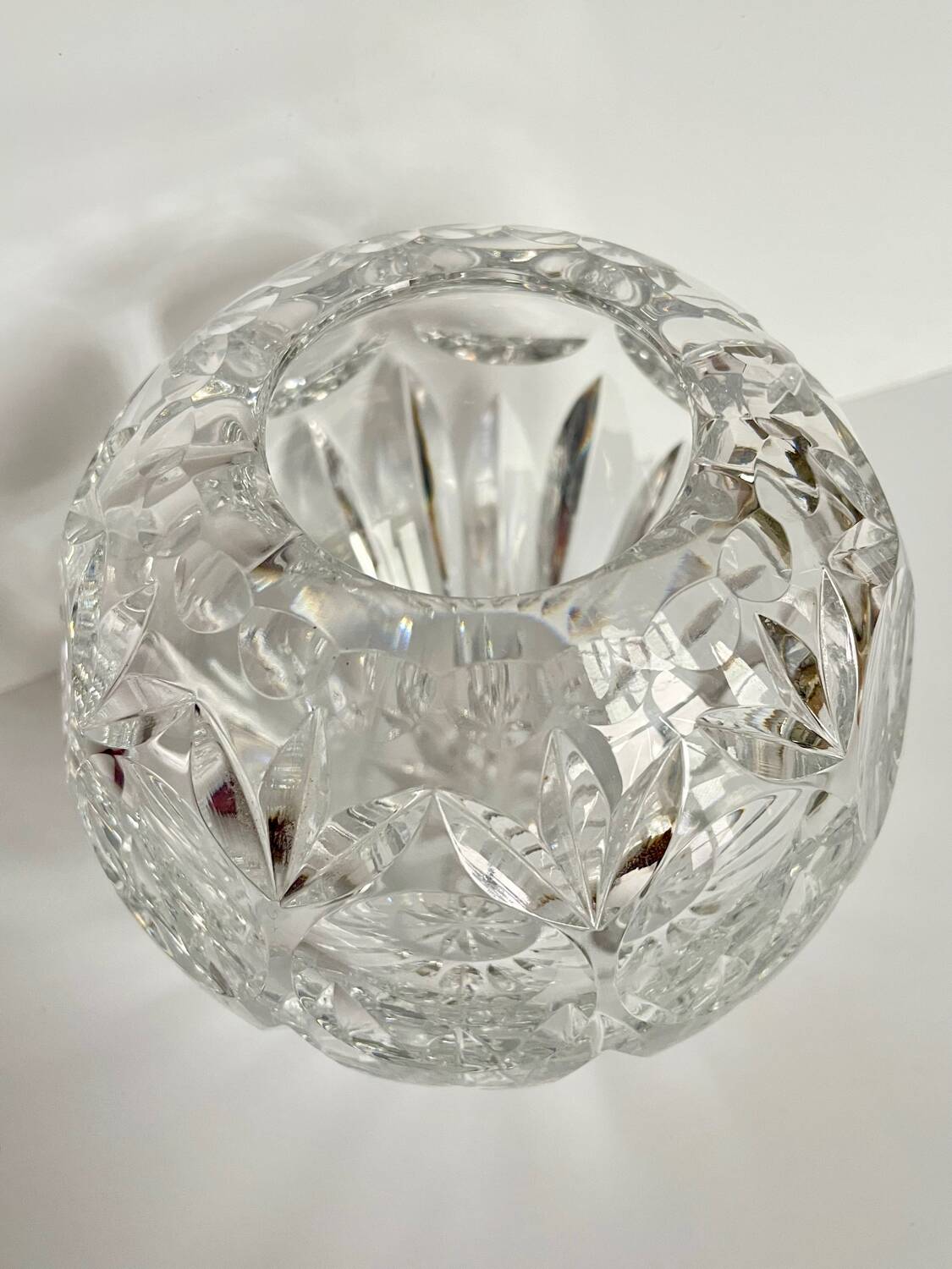 Chiseled crystal ball vase